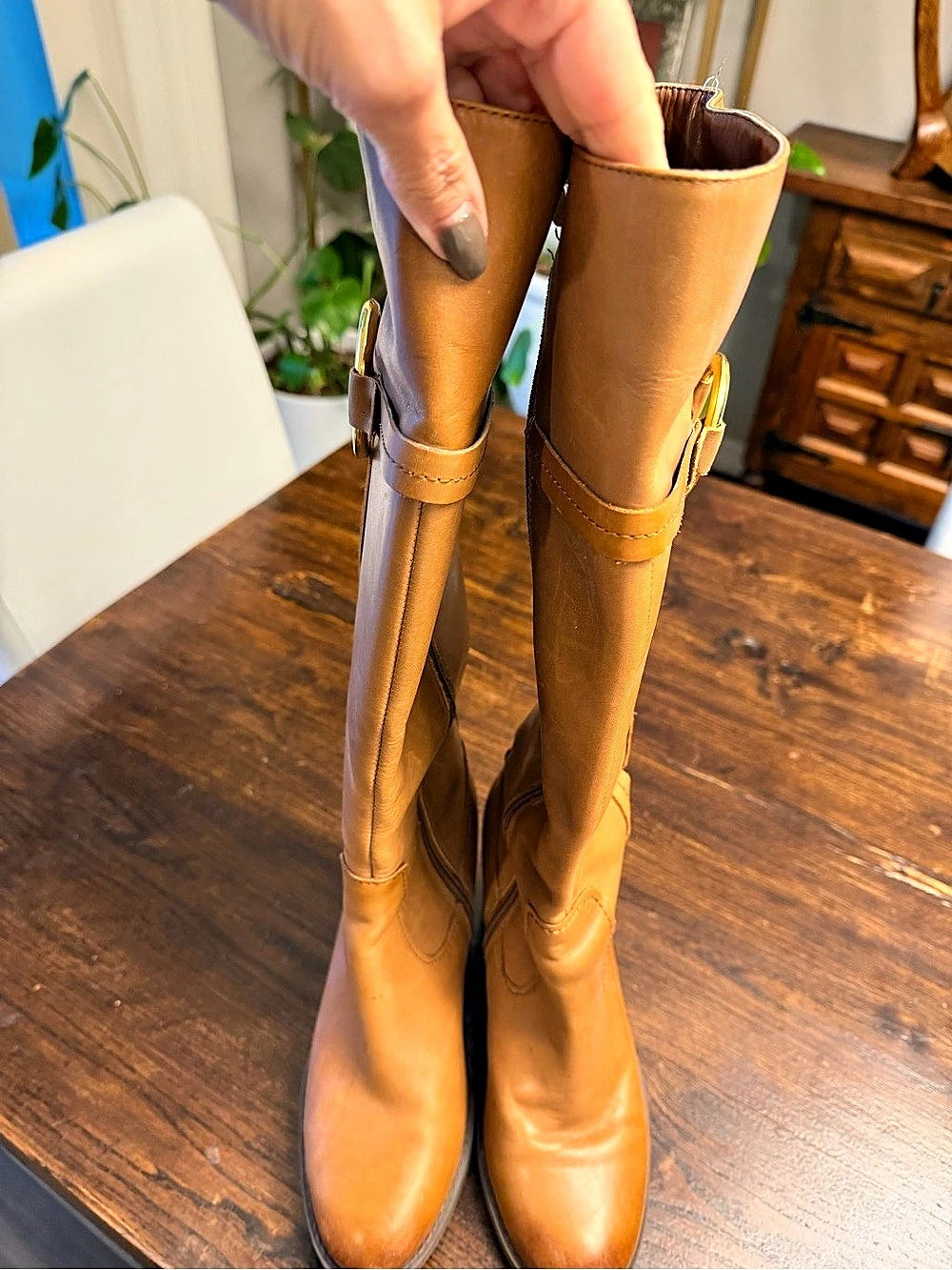 Etienne Aigner Over-the-Knee Leather Boots Brown Size 7.5